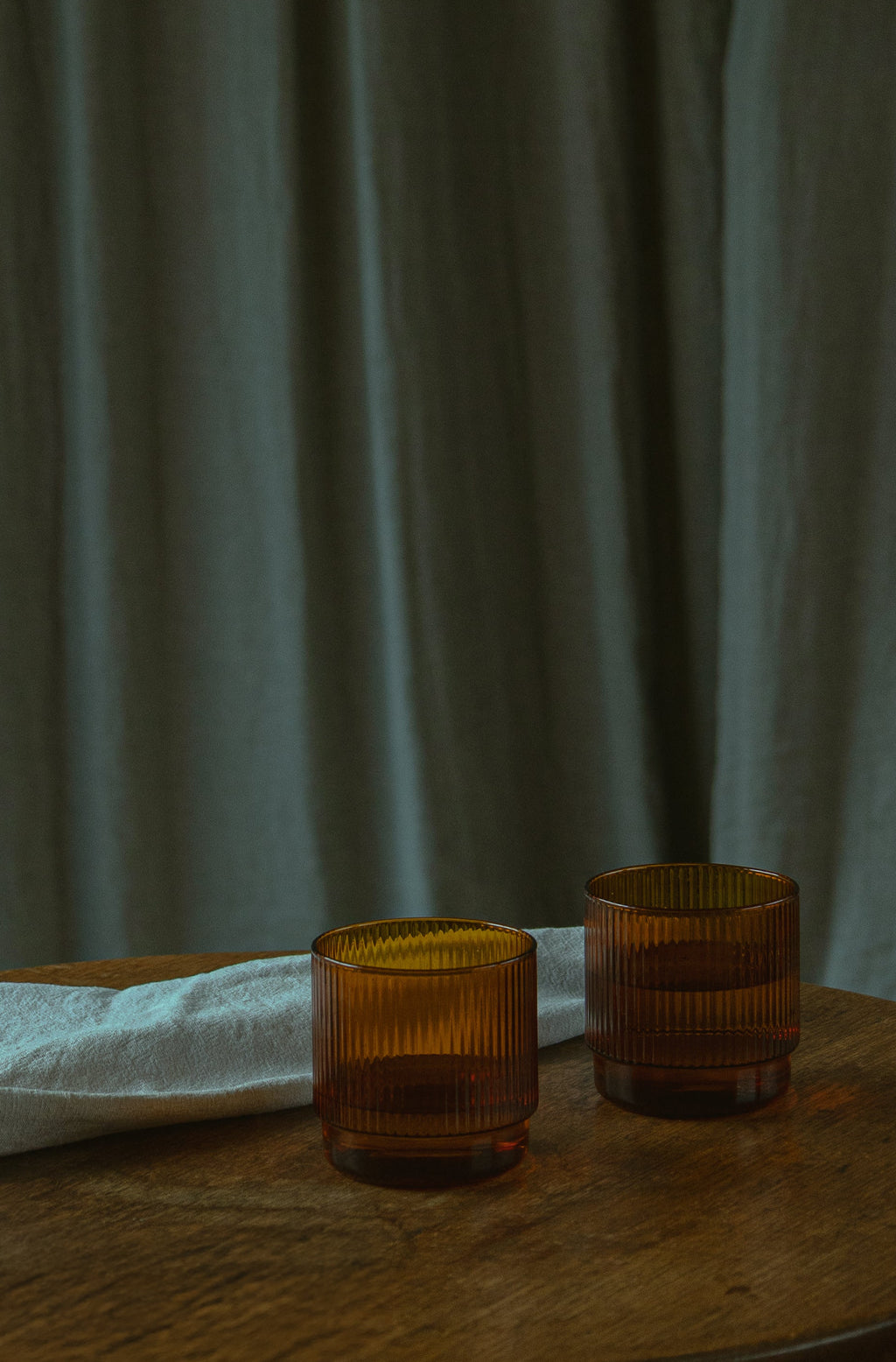 Lumi Ribbed Amber Glass Tumbler - Set of 2