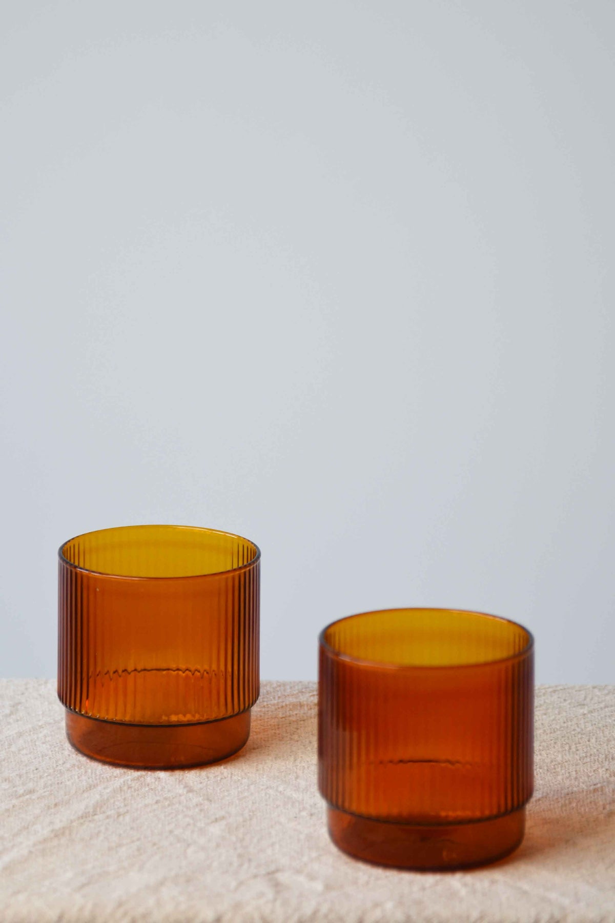 Lumi Ribbed Amber Glass Tumbler - Set of 2